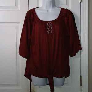 New York Laundry wine color tie front blouse top Sz L NWOT